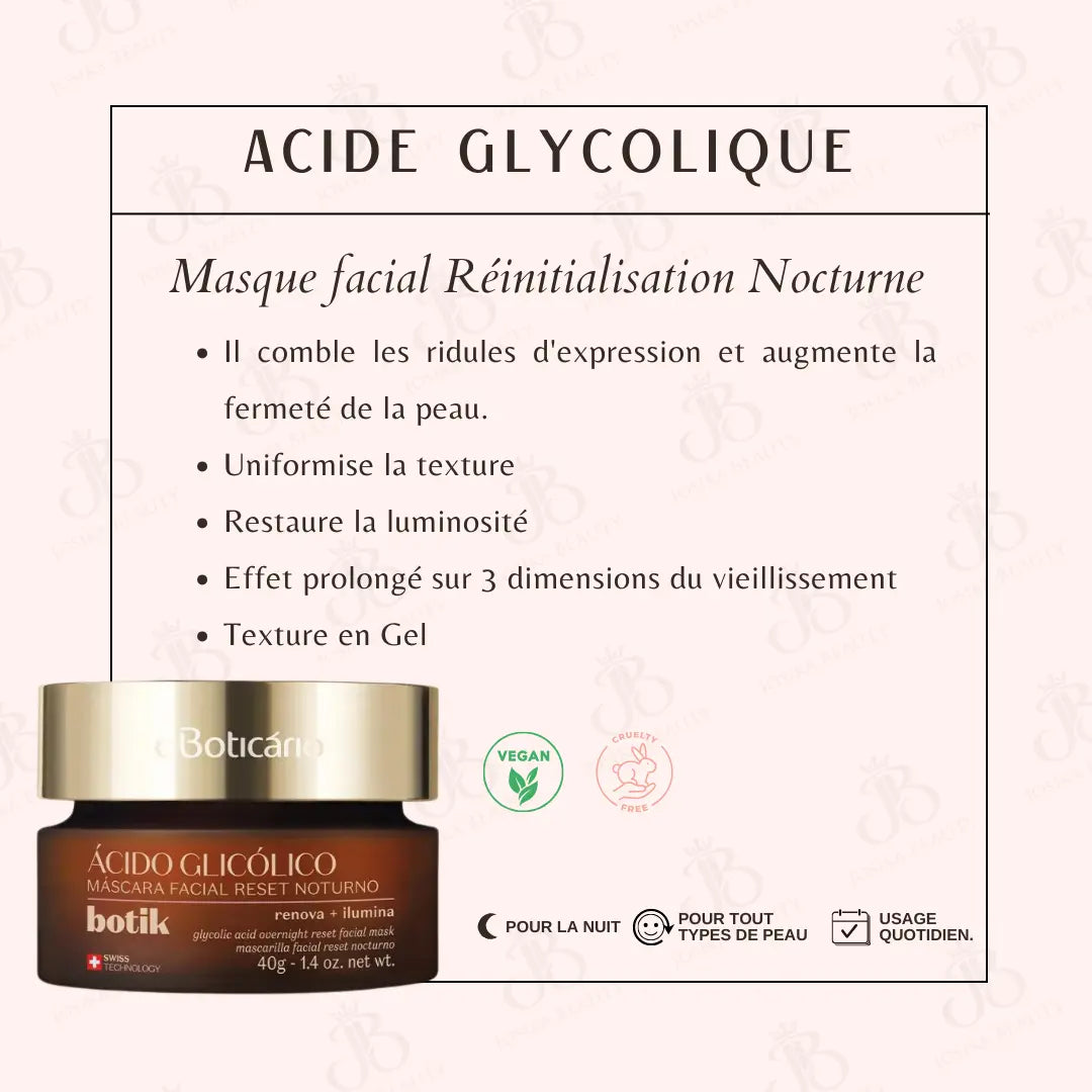 Botik Masque Facial de Réinitialisation de Nuit à l'Acide Glycolique 40g