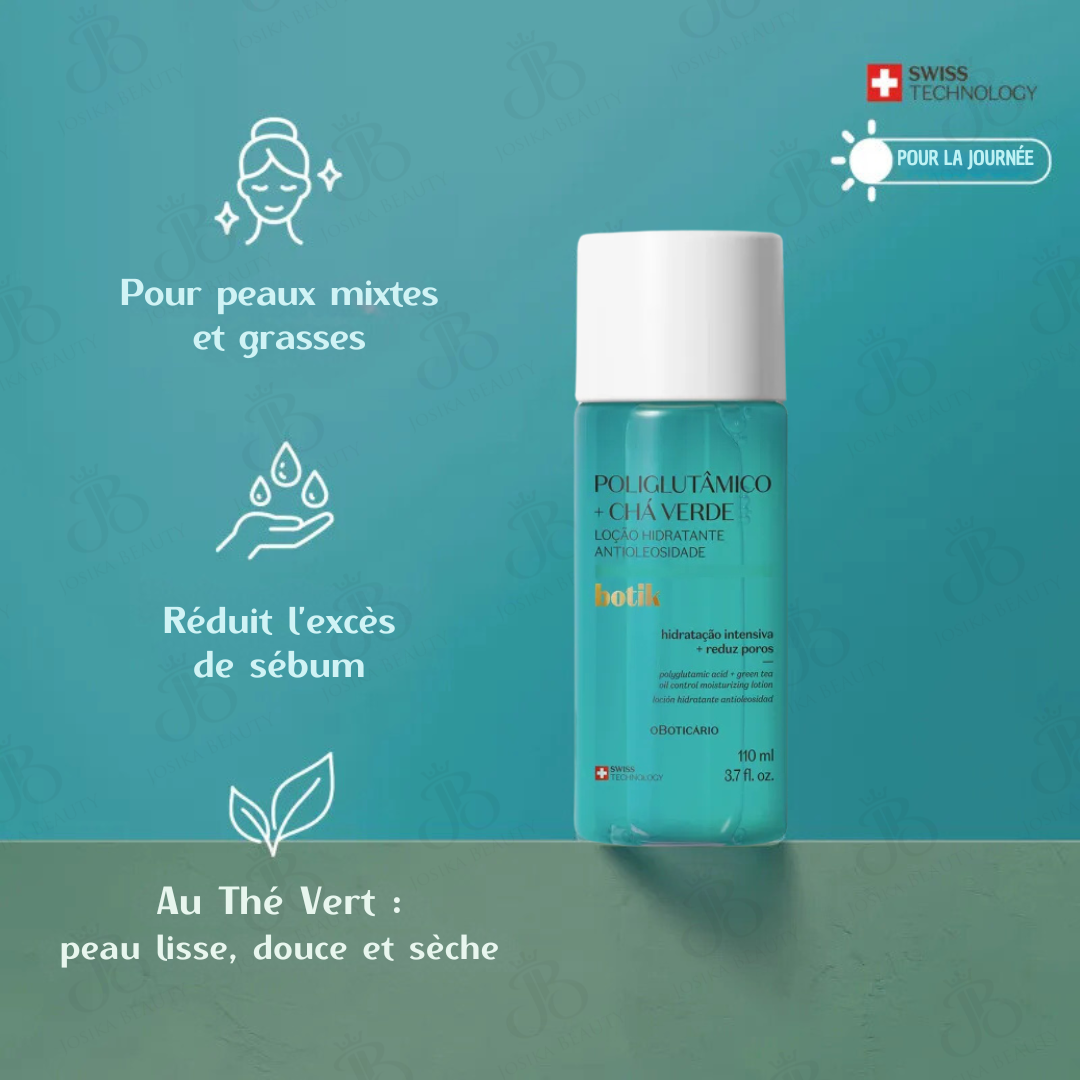 Lotion Hydratante Anti-Huile Polyglutamique + Thé Vert Botik, 110 ml